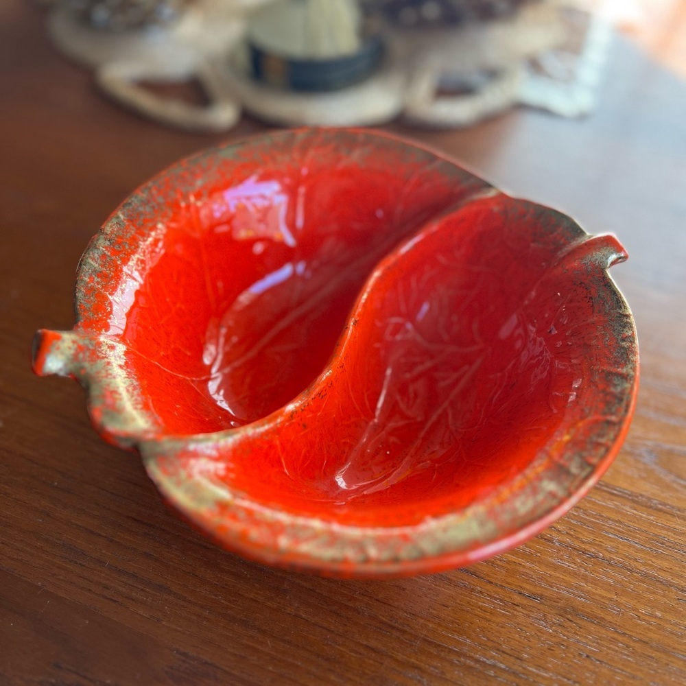 Vintage Orange Drip Glaze Divided Dish– California Pottery – Mid Century Modern